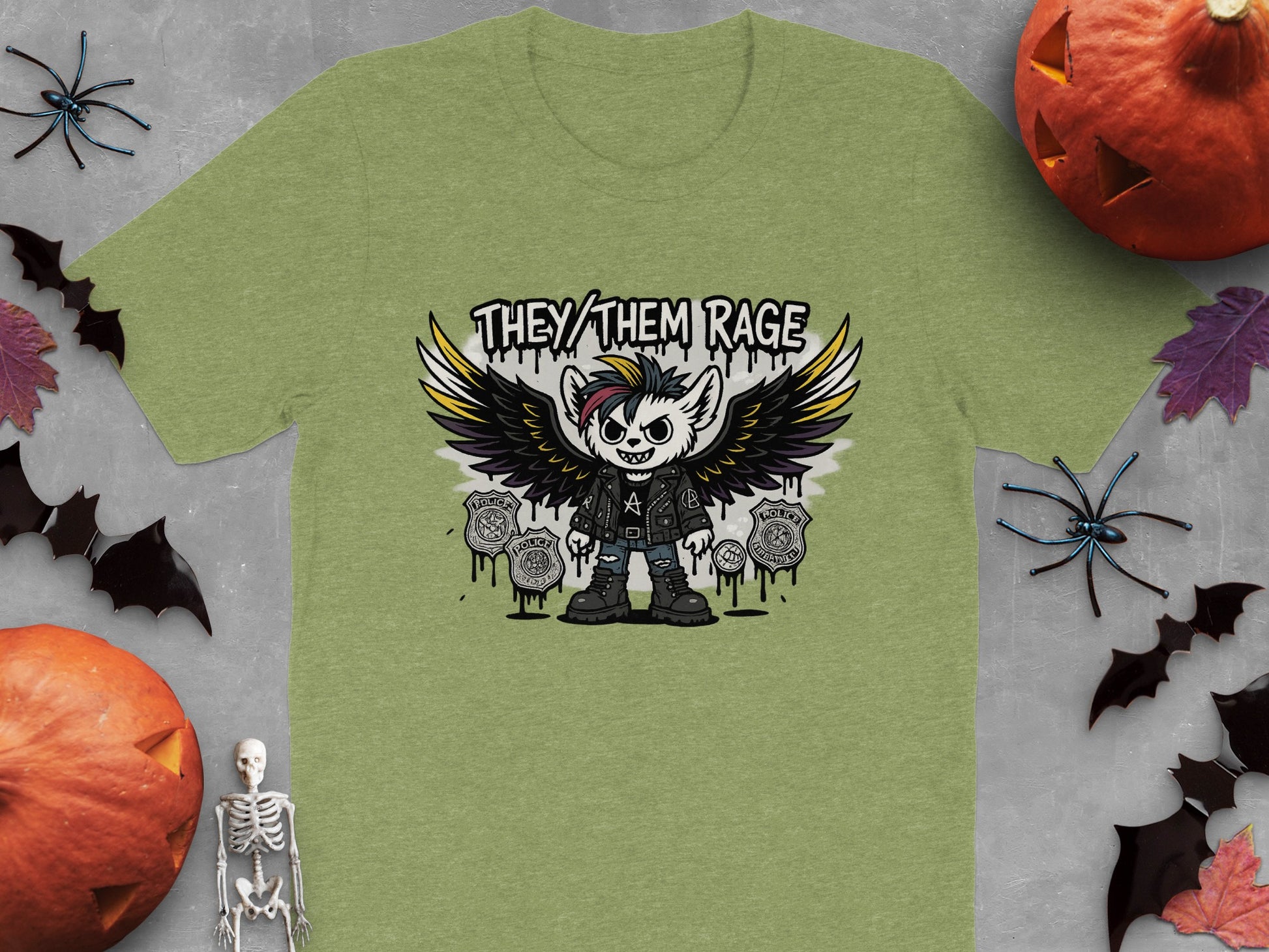 They Them Rage Skeleton Punk Art T-Shirt Halloween product type
