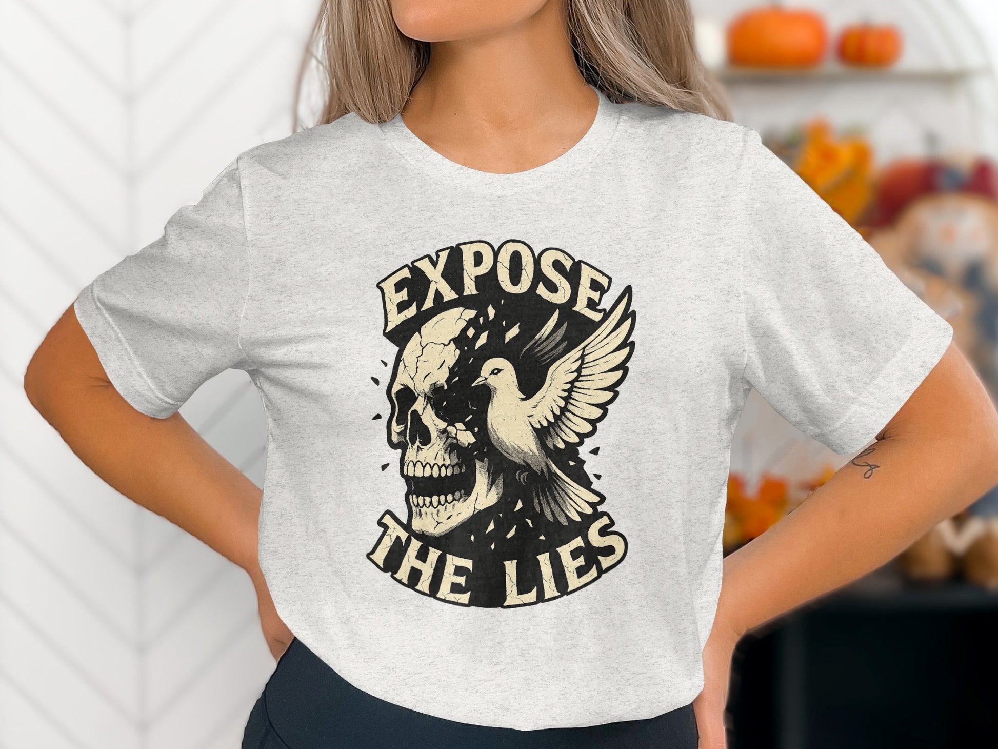 Expose The Lies Skull with Bird Graphic Tee product