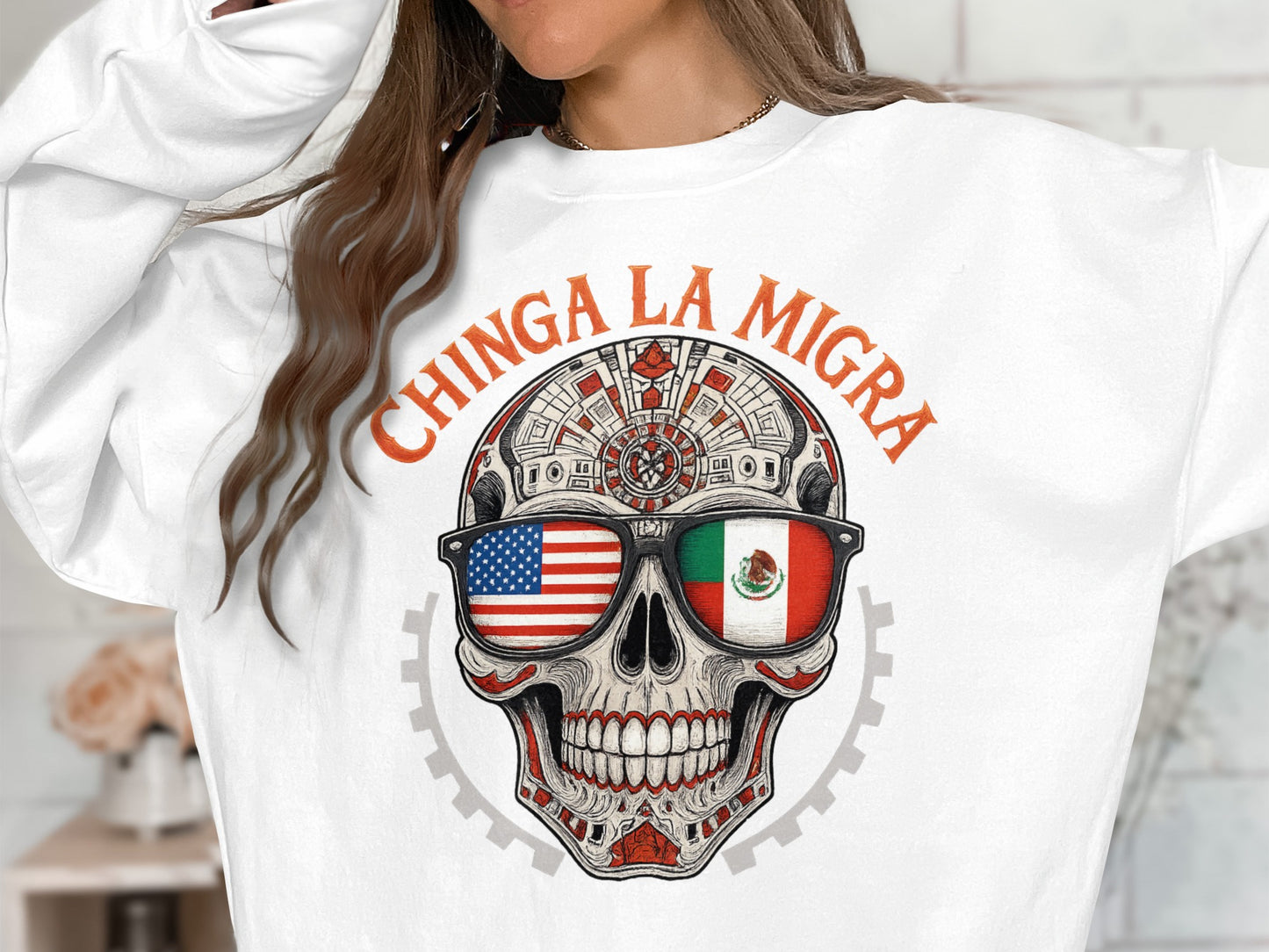 Chinga La Migra Skull Graphic Sweatshirt Product