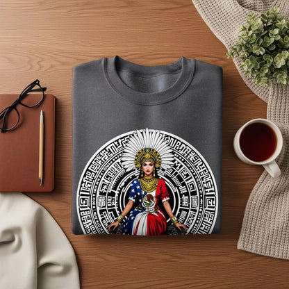 Vibrant Mayan Calendar Art Design on Gray Apparel