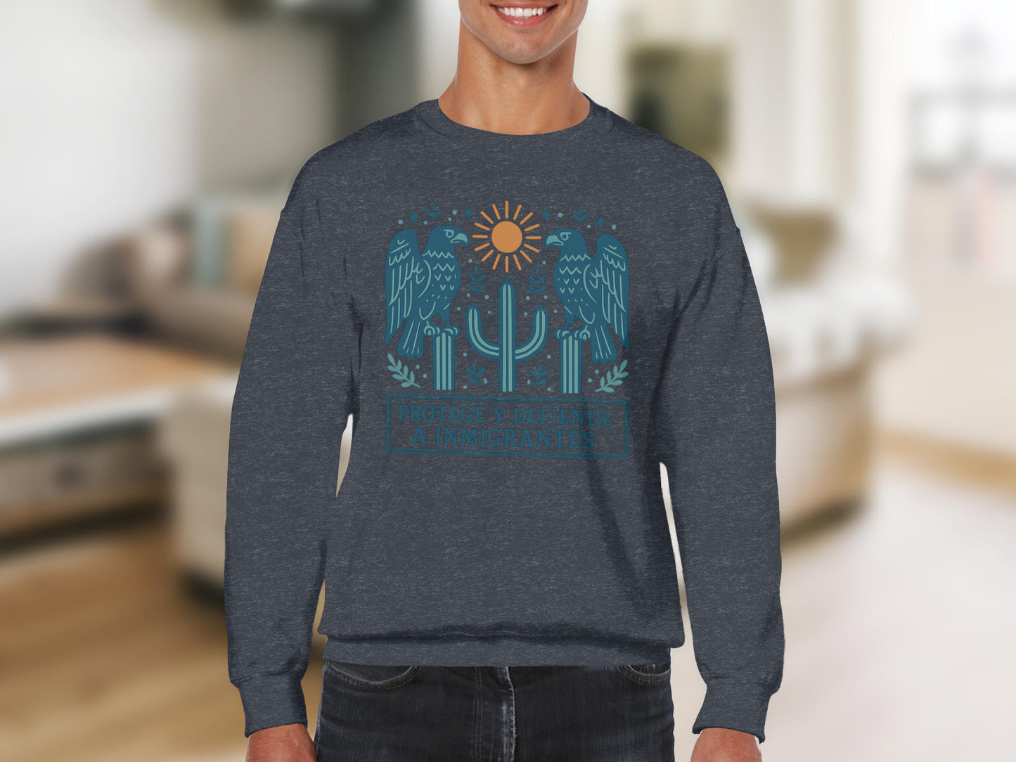 Unique Design Sweatshirt with Sun and Cactus Print product
