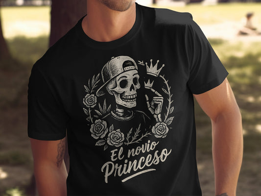 El Novio Princeso Skeleton With Roses T-Shirt