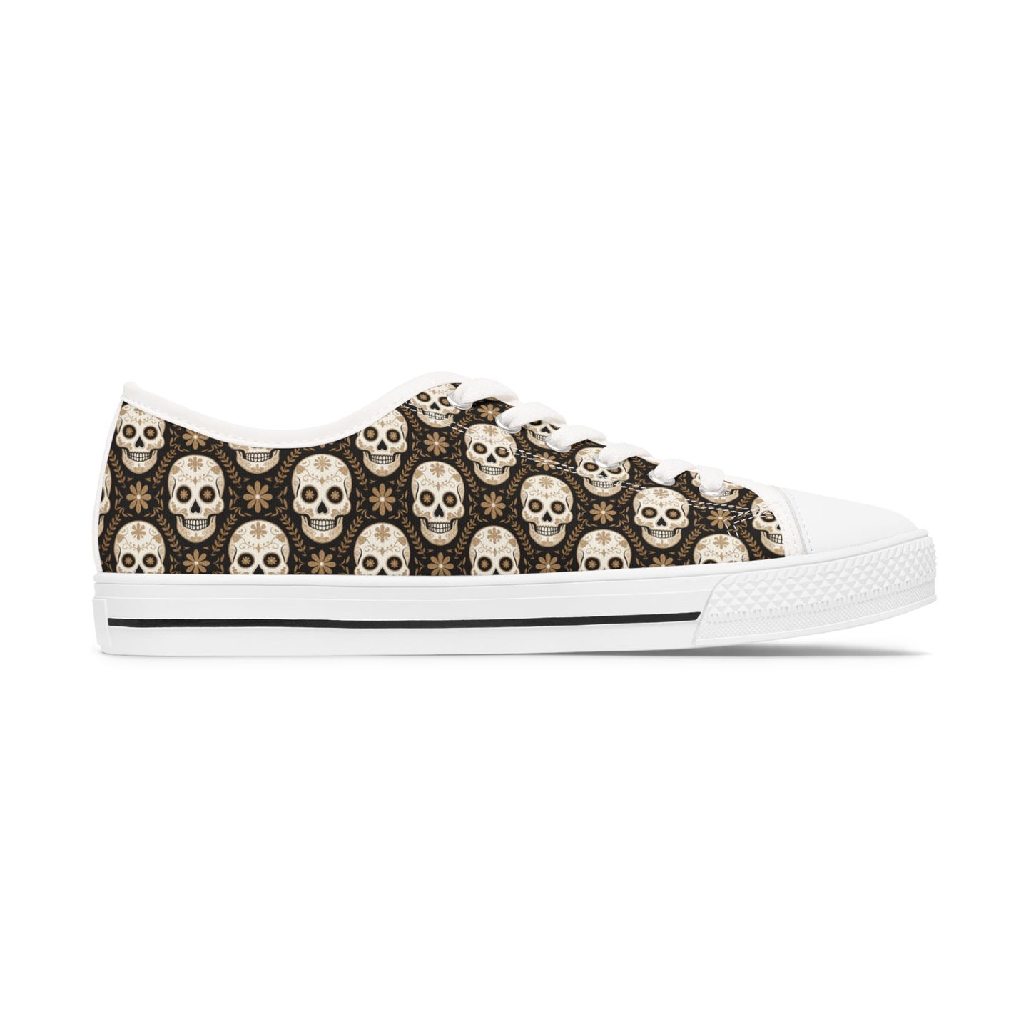 Skull Pattern Women's Low Top Sneakers - Trendy Casual Footwear, Unique Gifts, Halloween Shoes, Festival Fashion, Everyday Style