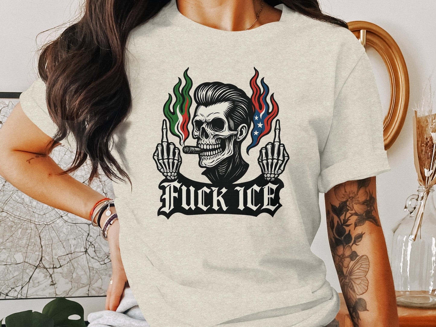 Fuck ICE Skull Artwork T-Shirt Edgy Graphic Tees product