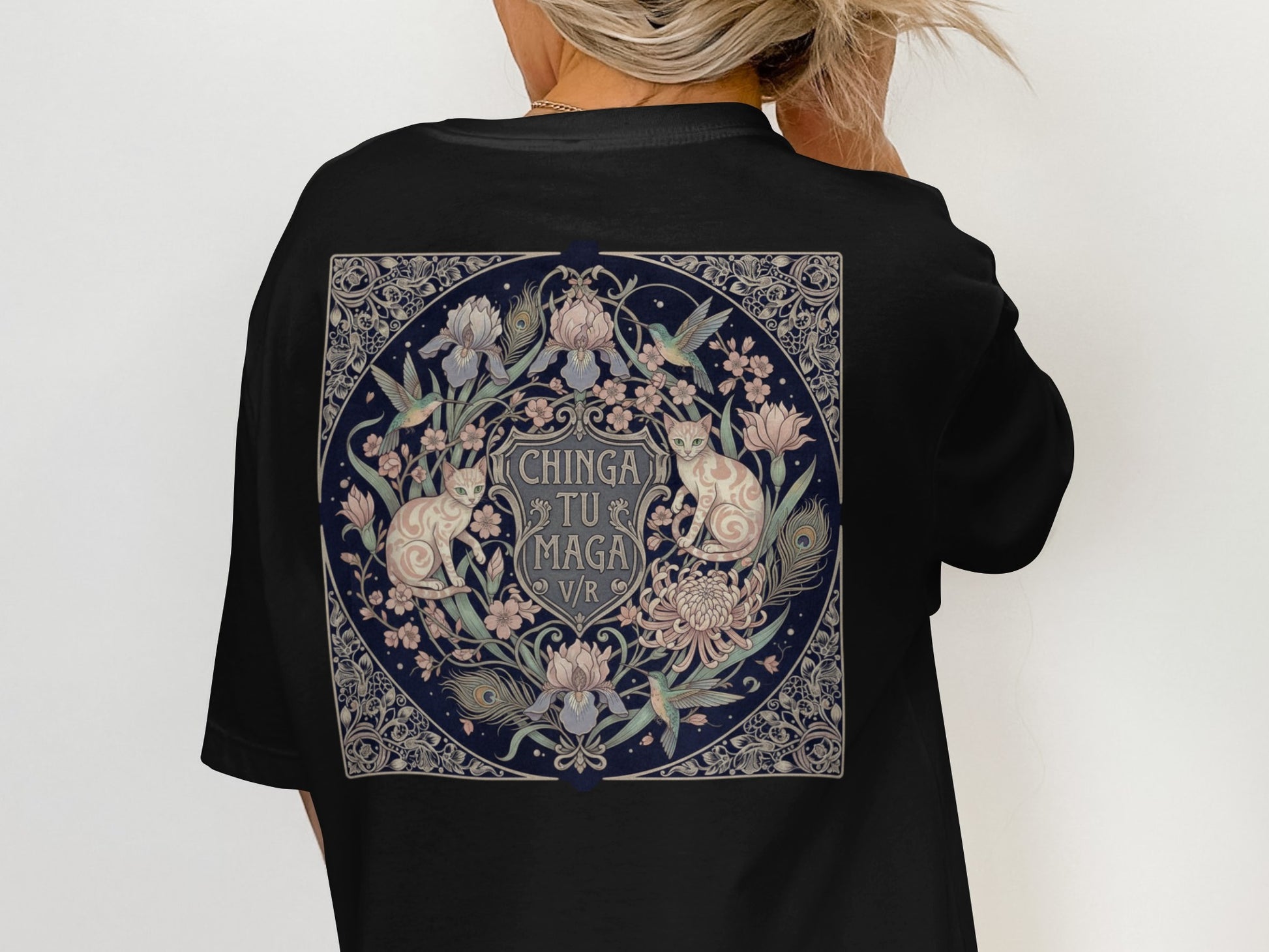 Artistic Floral VR Cats Pattern Shirt