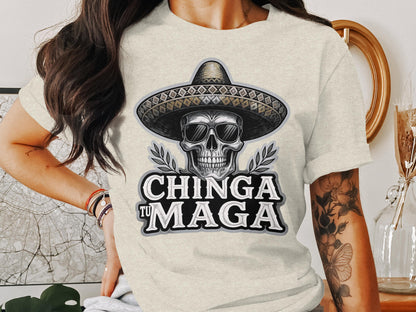 Skull With Hat Chinga Tu Maga Graphic T-shirt product type