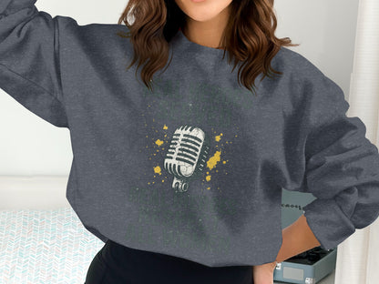 Retro Microphone Themed Graphic Pullover Sweater product