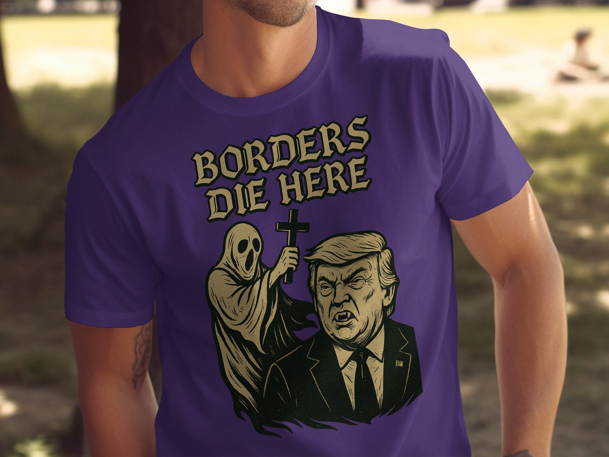 Borders Die Here Graphic Purple T-Shirt product