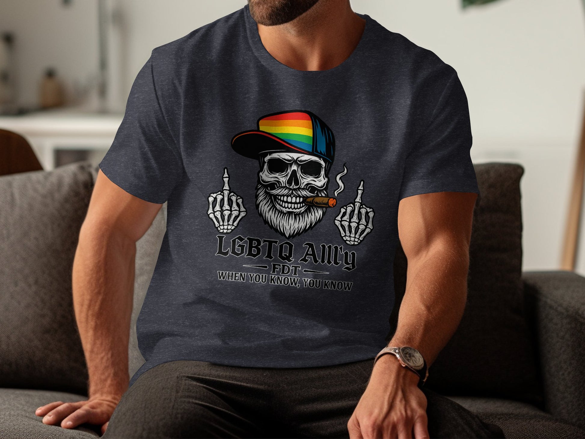 LGBTQ Ally Skull Hat Print Statement T-shirt product