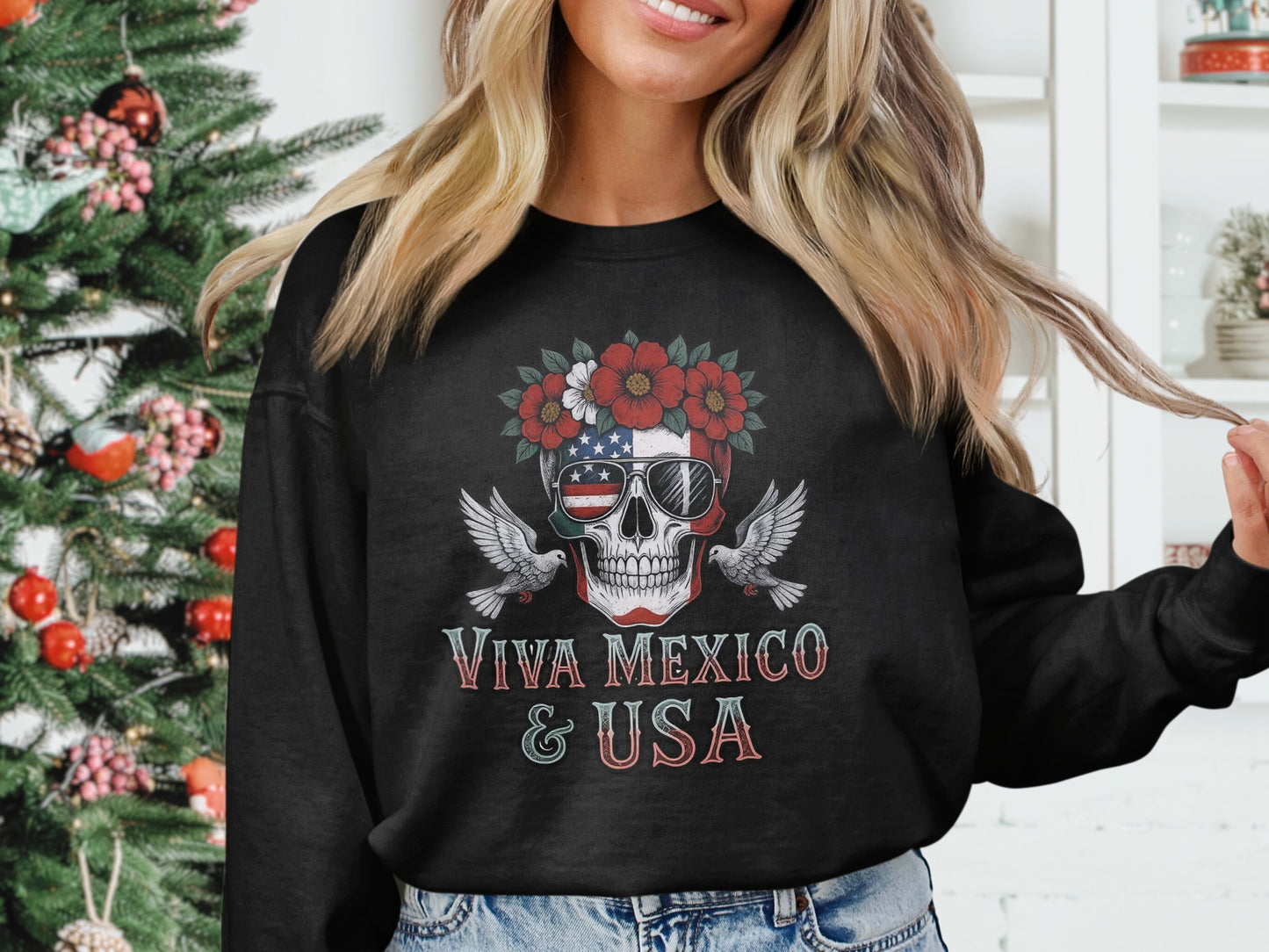 Viva Mexico and USA Skull Graphic Sweatshirt product