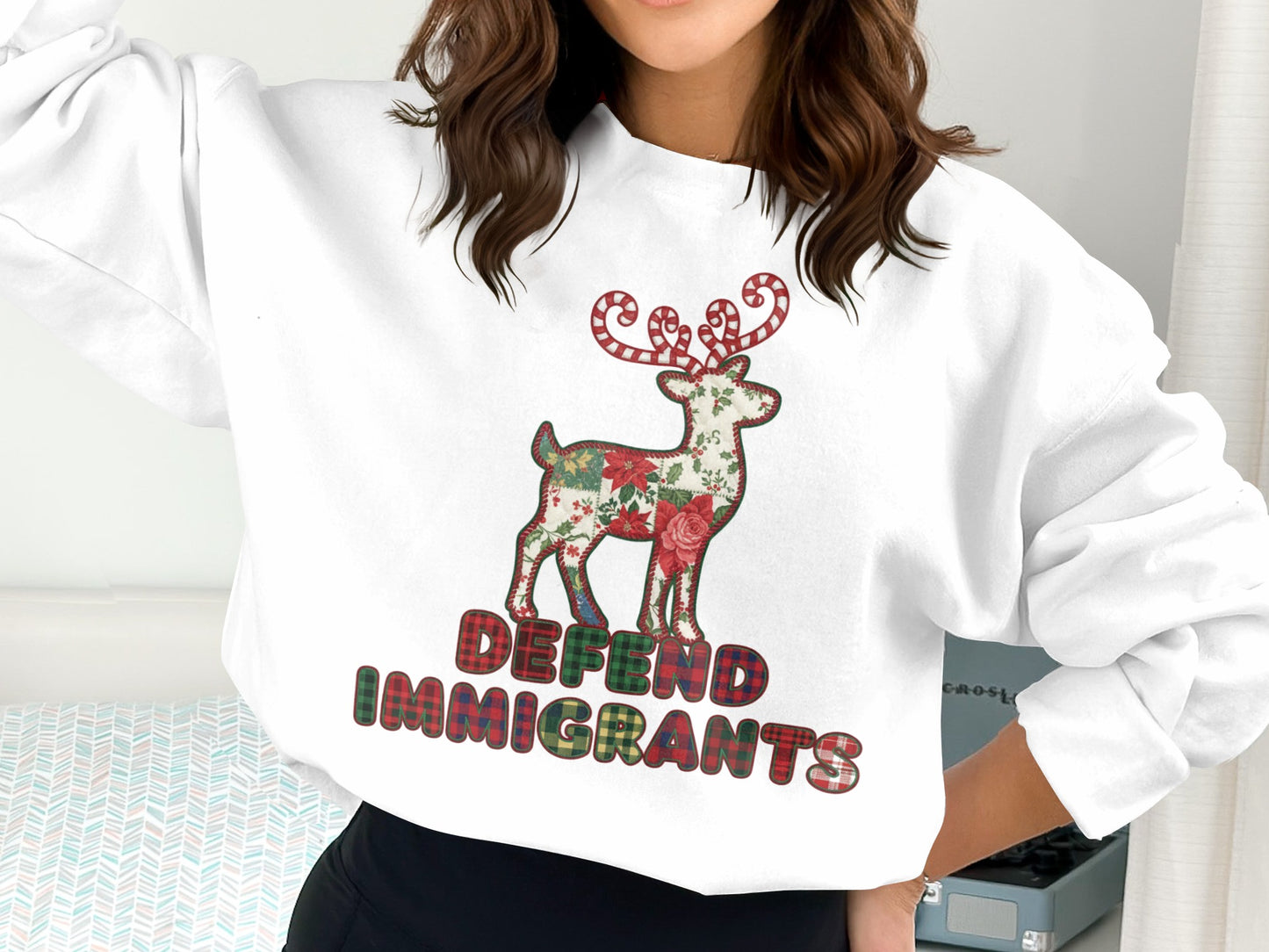 Defend Immigrants Christmas Reindeer Sweatshirt