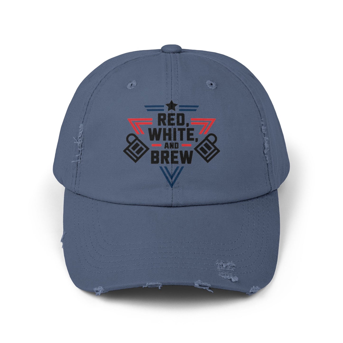 Unisex Distressed Cap - Red, White, and Brew for Celebrations