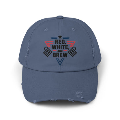 Unisex Distressed Cap - Red, White, and Brew for Celebrations
