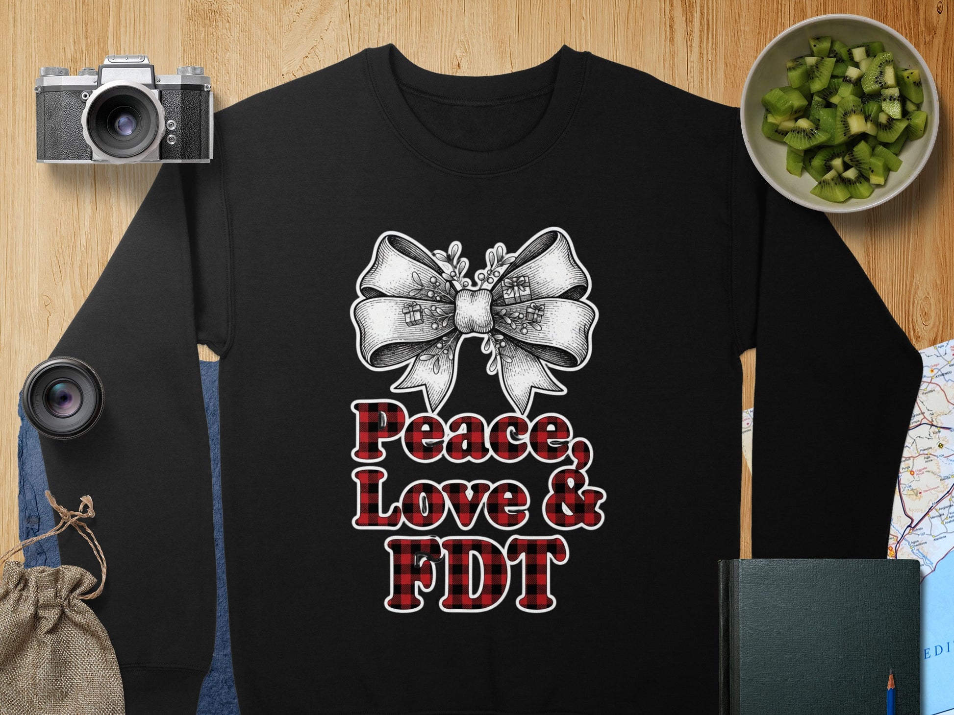 Peace Love FDT Embellished Ribbon Design Sweater