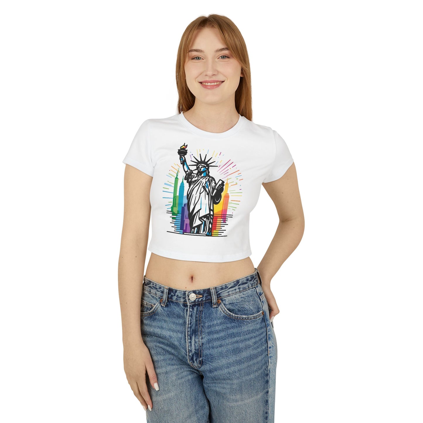 Pride baby tee Colorful Statue of Liberty Women's Baby Tee - Trendy NYC Graphic T-Shirt