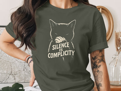 Silence Is Complicity Cat Graphic Statement Shirt