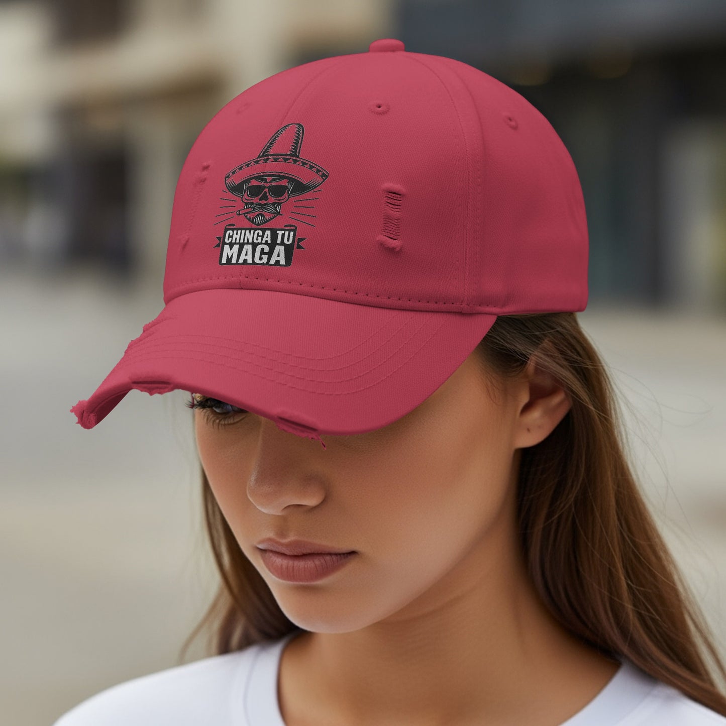 Chinga Tu Maca Distressed Pink Baseball Cap product