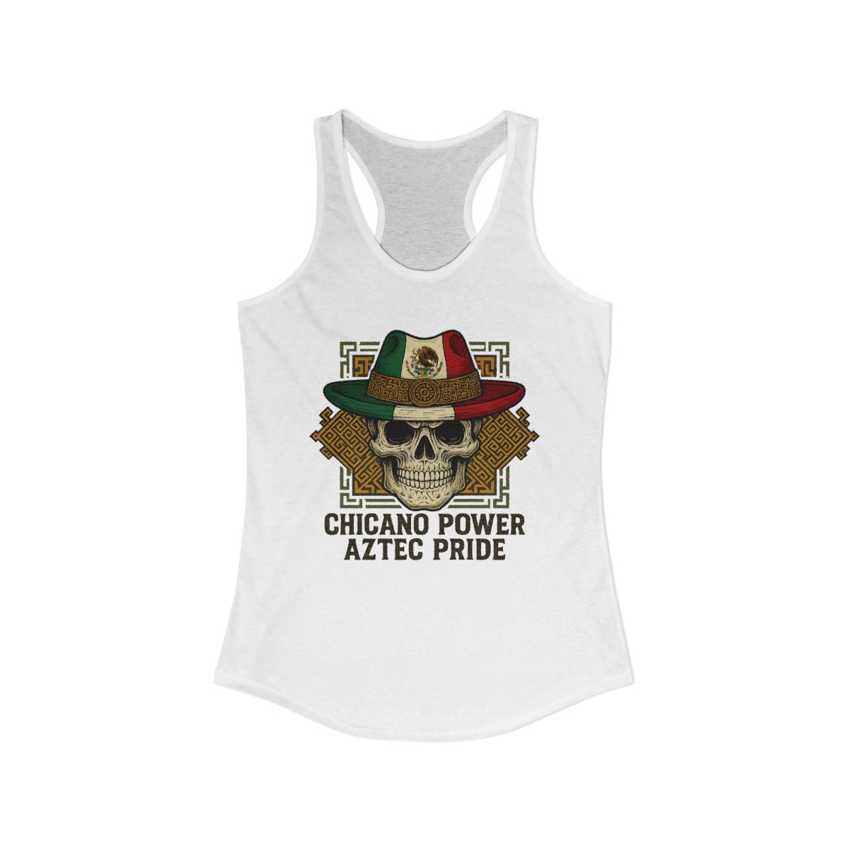 Chicano Power Aztec Pride Skull Hat Tank Top