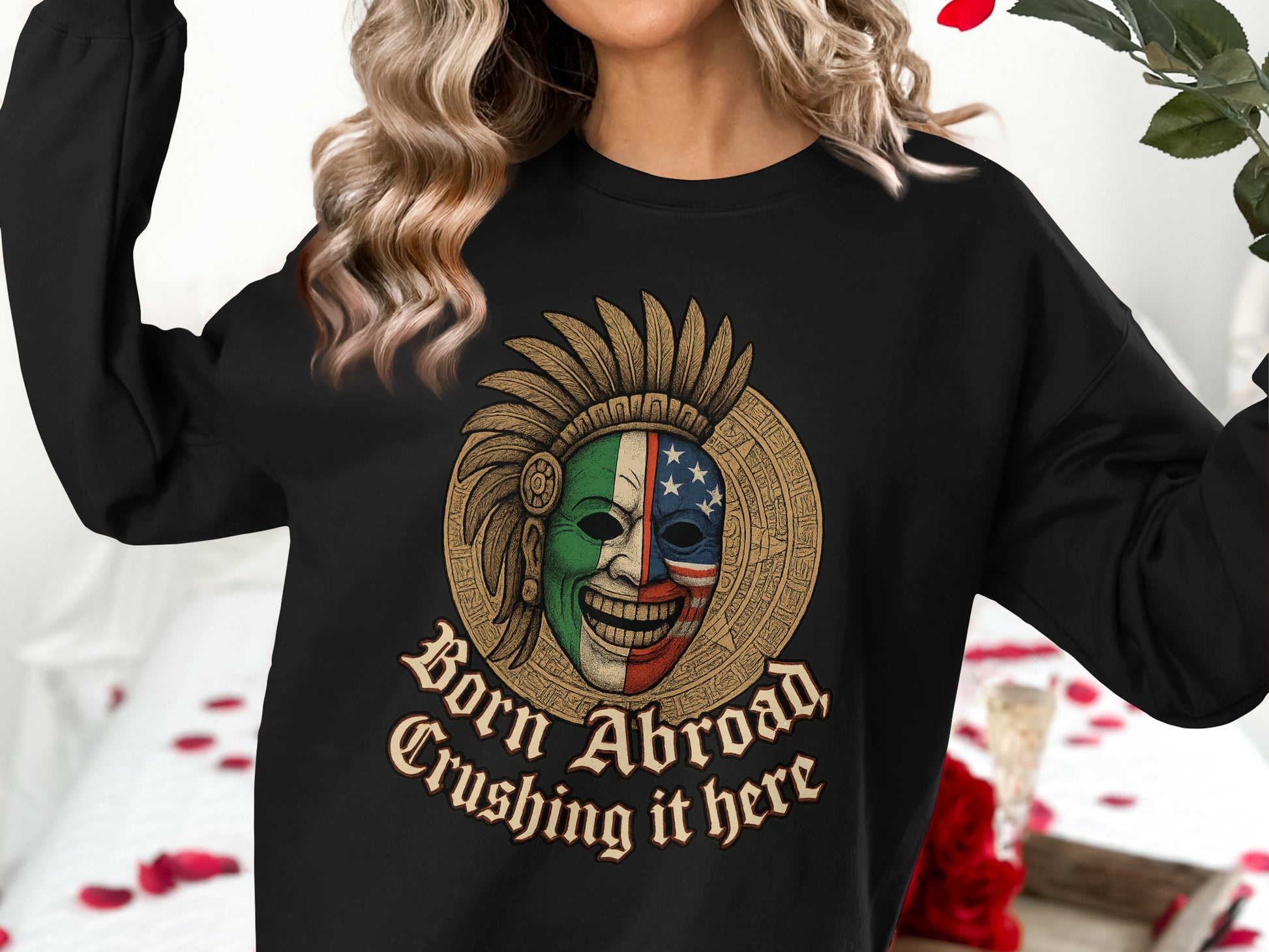 Born Abroad Crushing It Here Printed Sweatshirt
