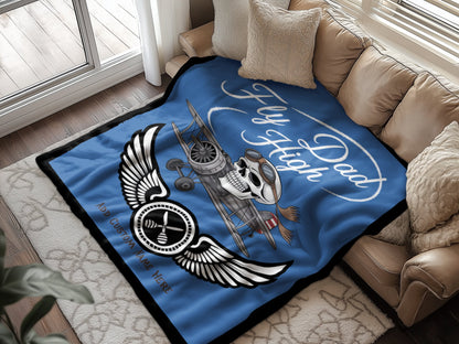 Fly Dad High Airplane Skull Customizable Blanket product