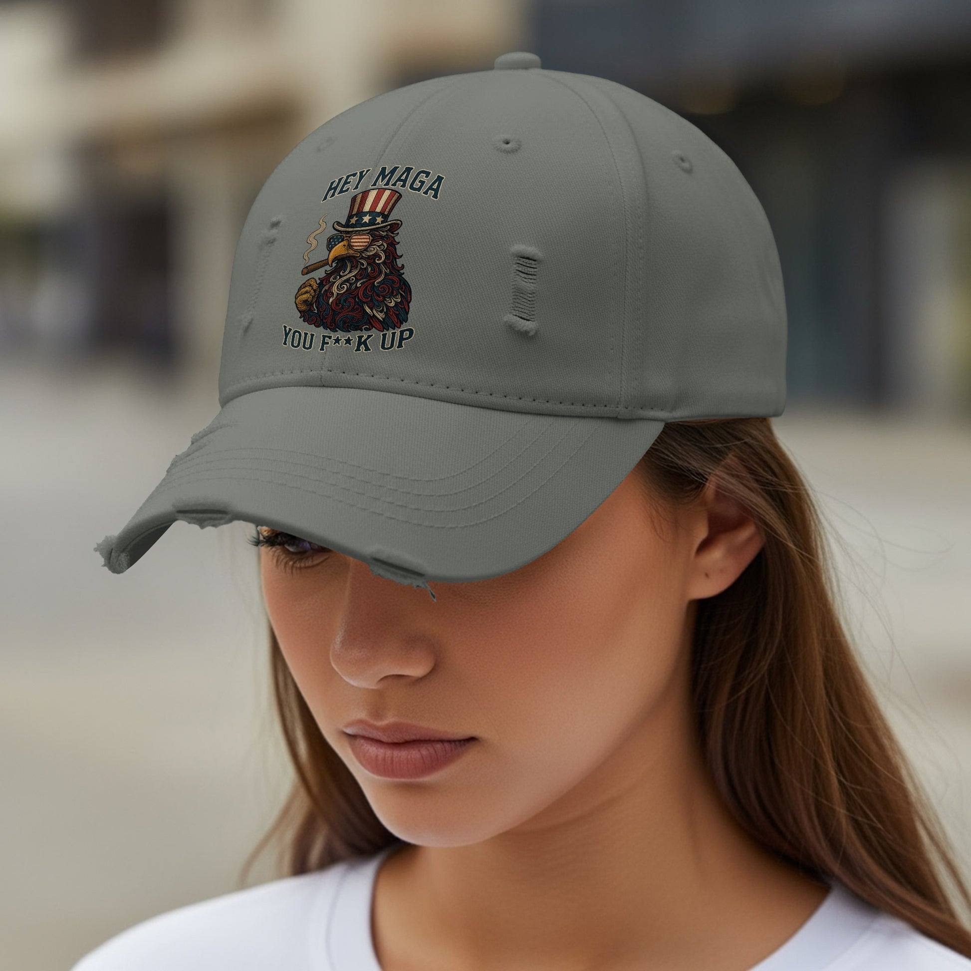 Hey Maga You F**k Up Embroidered Distressed Cap product