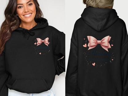 Mommy Life Bow Heart Print Black Hoodie product