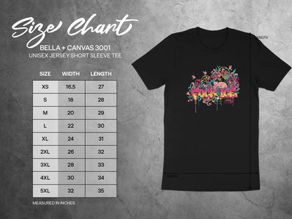 Stylish Graphic Tee with Size Chart for Unisex