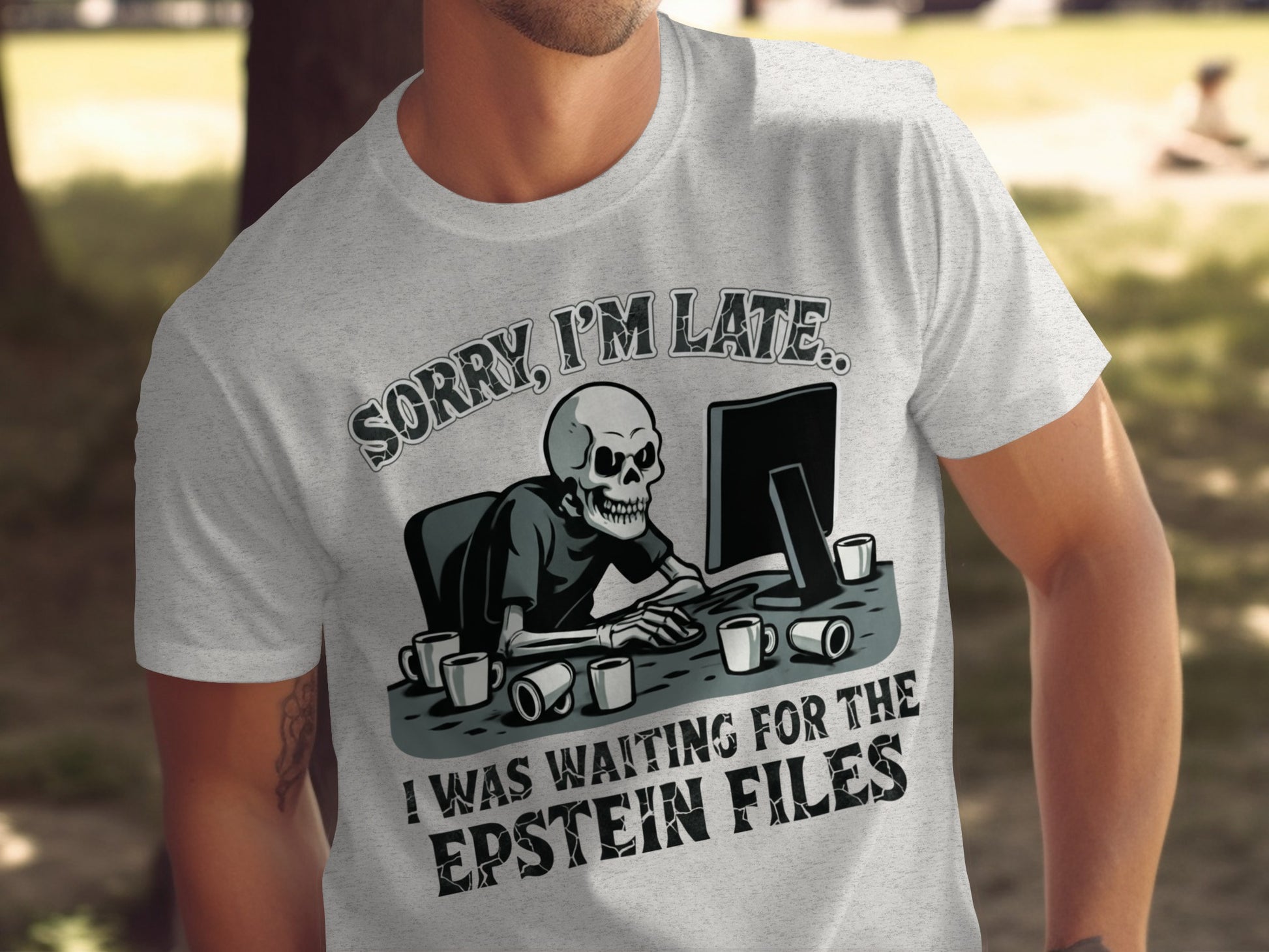 Sorry I'm Late Epstein Files Skeleton Desk product