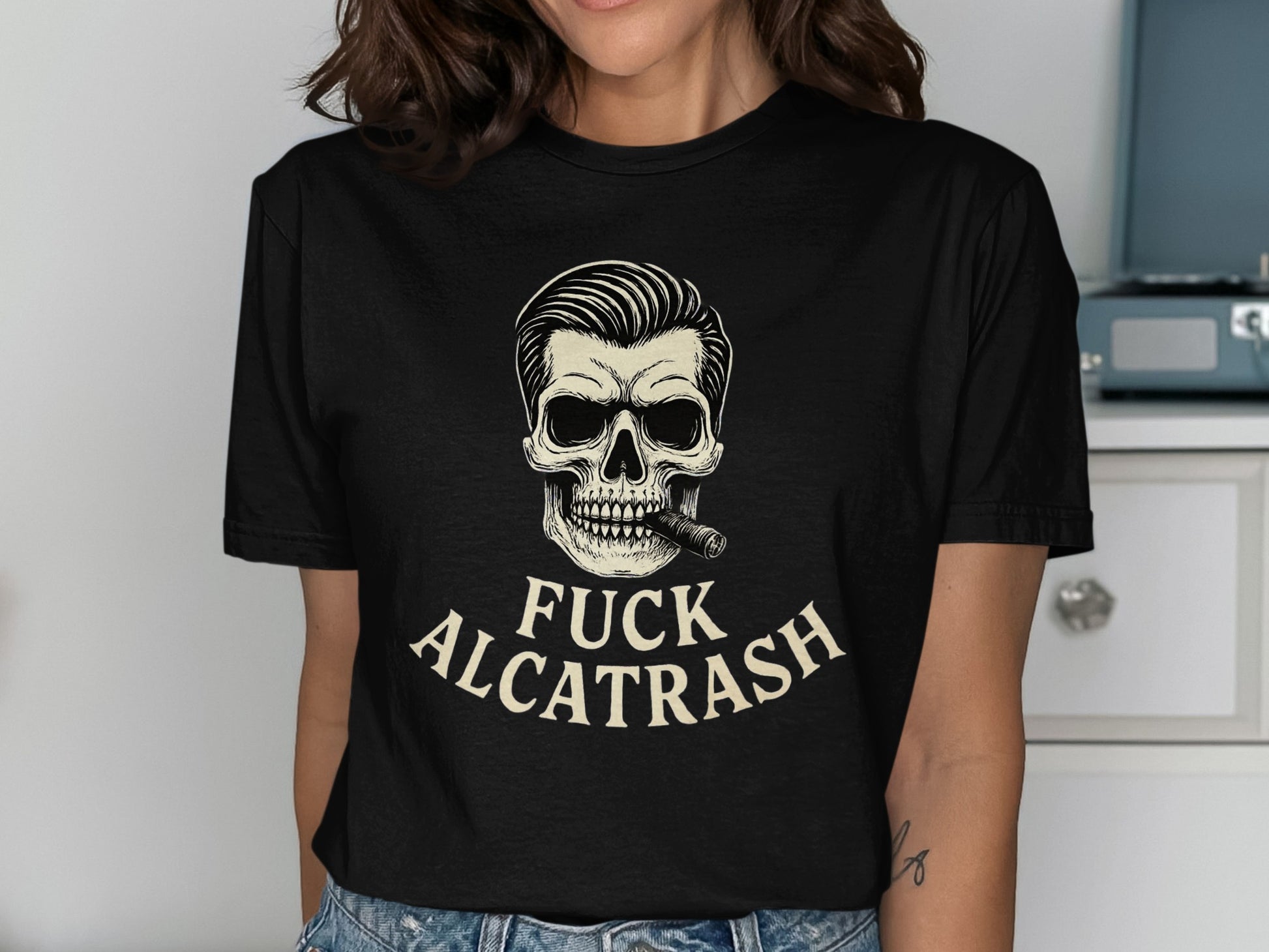 Skull with Text Graphic Short Sleeve Shirt product type