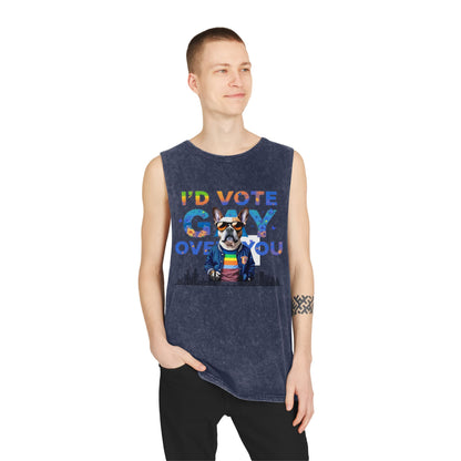 Vote Gay Over You Stonewash Tank Top, LGBTQ+ Pride Apparel, Unisex Summer Shirt, Festival Wear, Gift for Allies