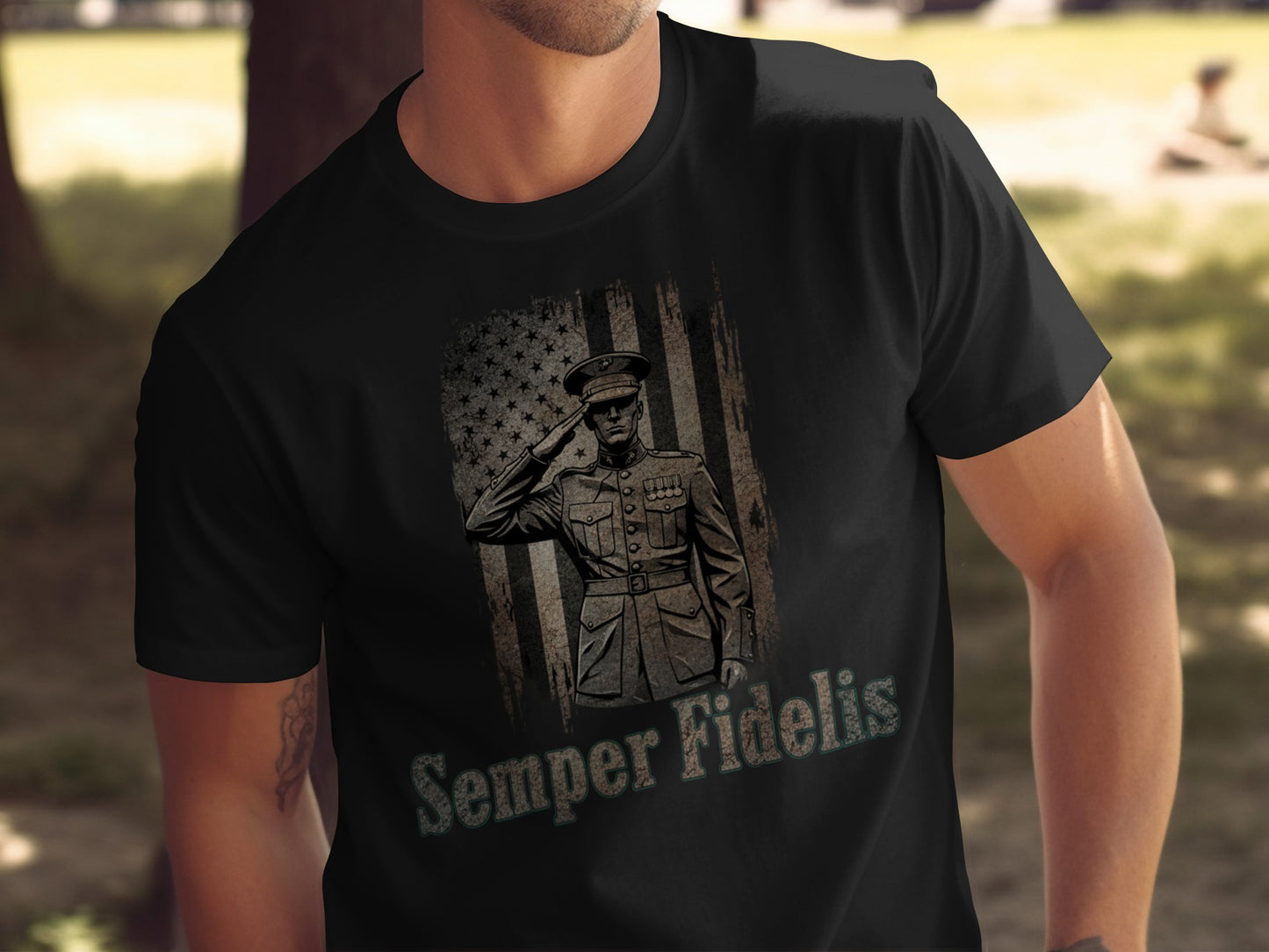 Semper Fidelis Saluting Soldier Graphic T-shirt