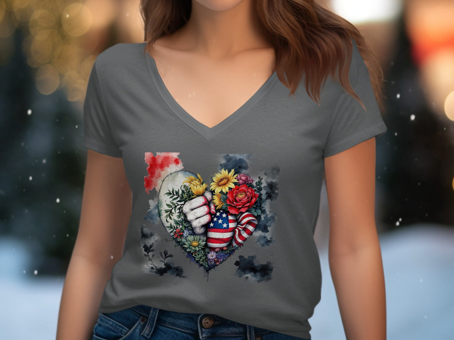 Heart American Flag Floral Love Design T-Shirt product