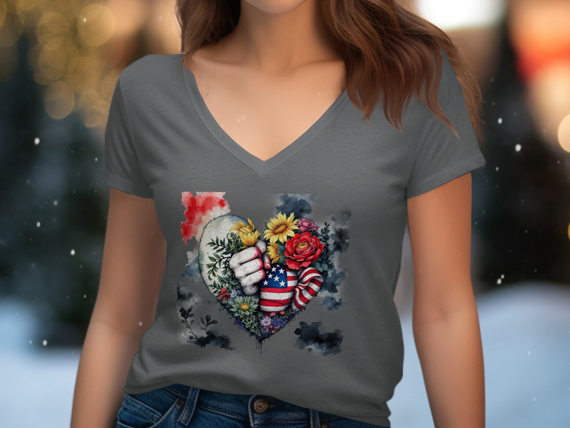 Heart American Flag Floral Love Design T-Shirt product