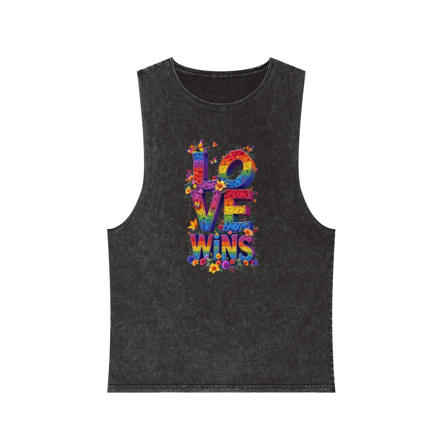 Unisex Stonewash Tank Top - 'Love Wins' Graphic Tee for LGBTQ+ Pride & Everyday Wear