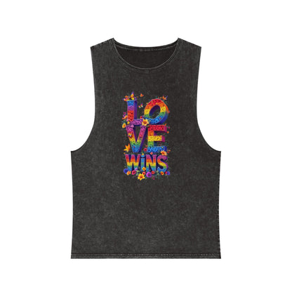Unisex Stonewash Tank Top - 'Love Wins' Graphic Tee for LGBTQ+ Pride & Everyday Wear