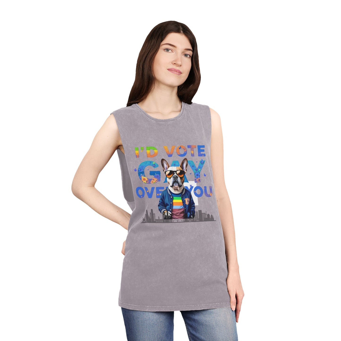 Vote Gay Over You Stonewash Tank Top, LGBTQ+ Pride Apparel, Unisex Summer Shirt, Festival Wear, Gift for Allies