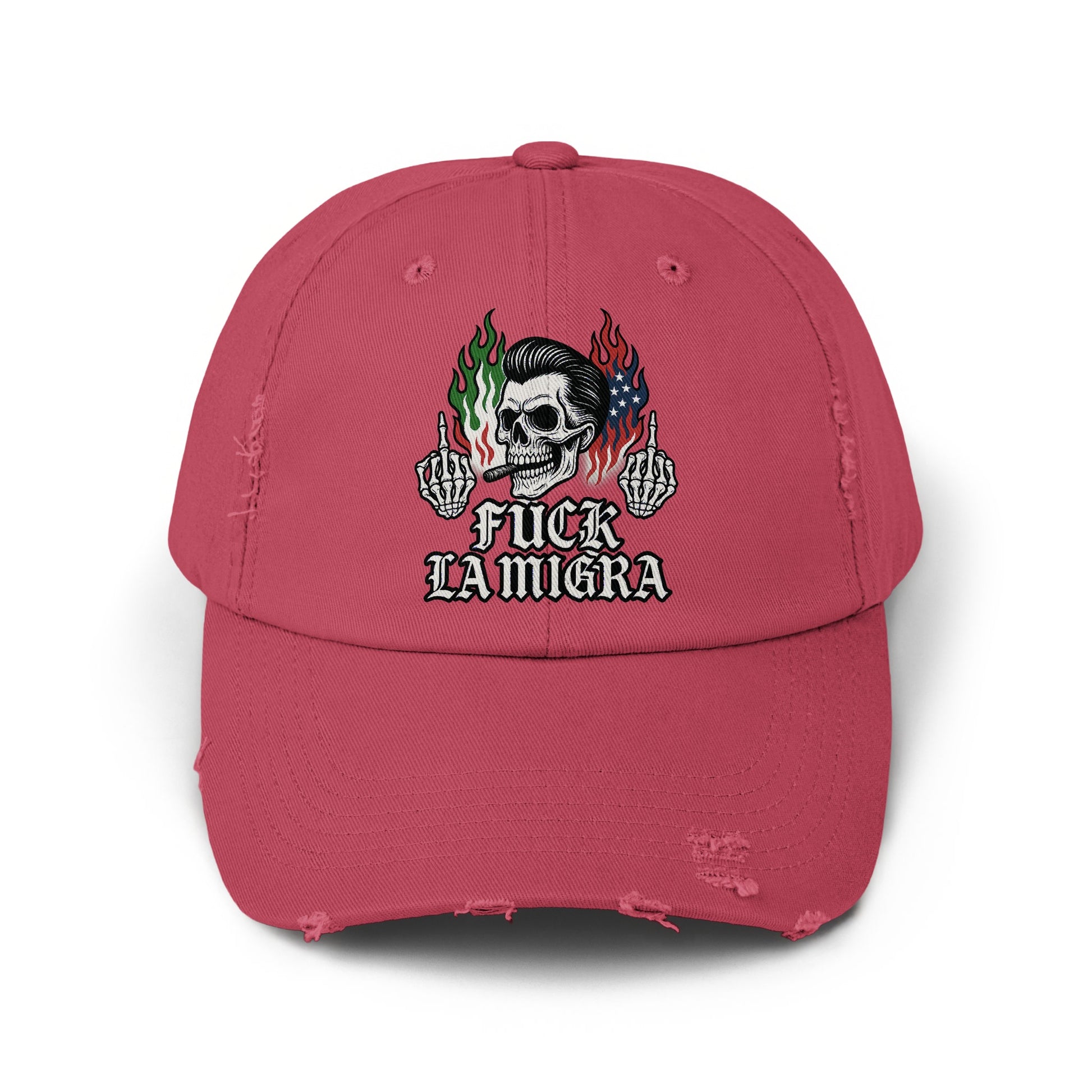 Bold Skull Middle Finger Design Distressed Cap product