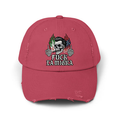 Bold Skull Middle Finger Design Distressed Cap product