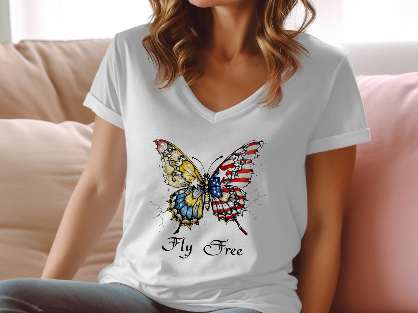 Fly Free Butterfly Graphic White T-shirt product