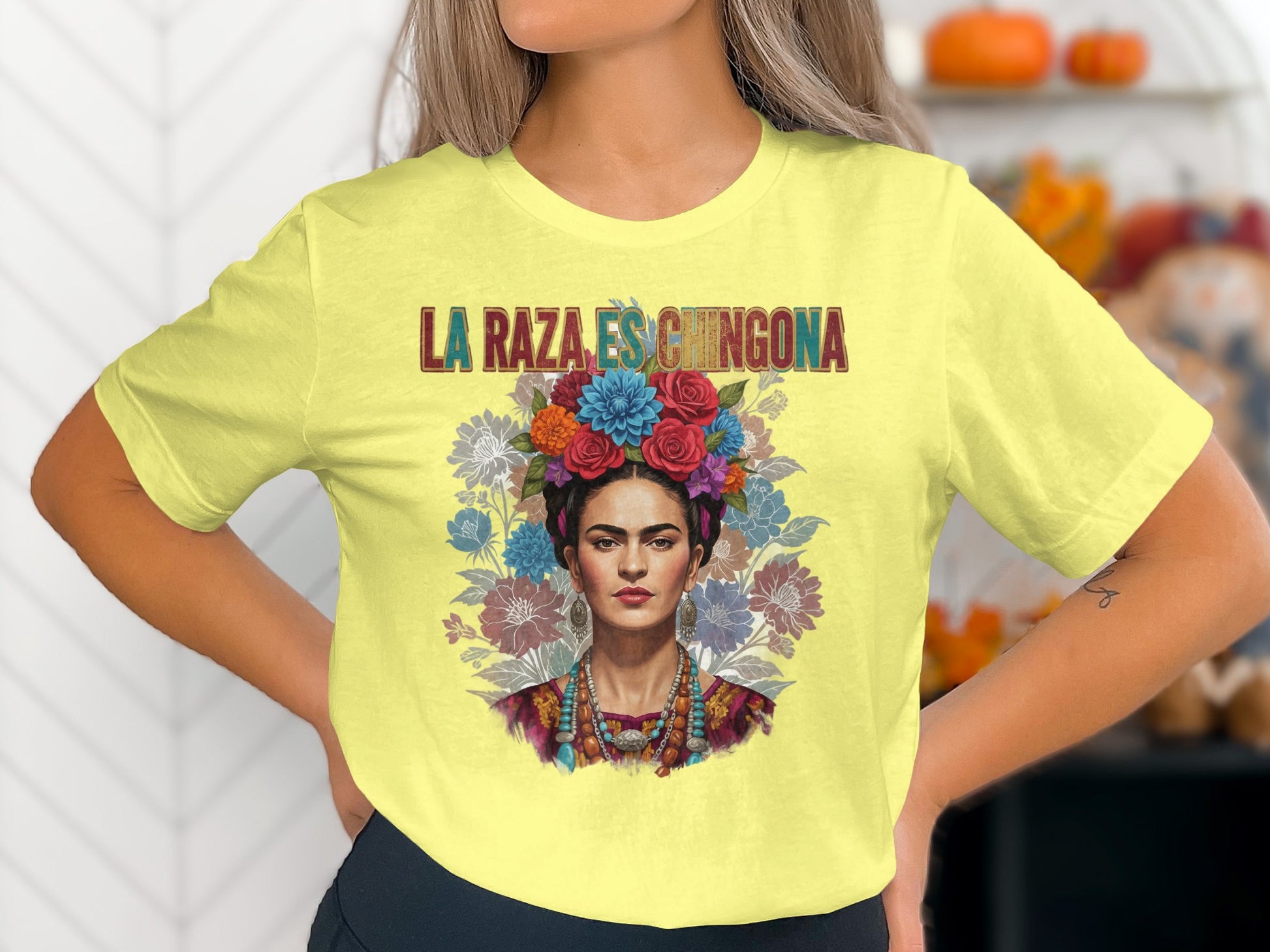 La Raza Es Chingona T-shirt with Frida Kahlo Image