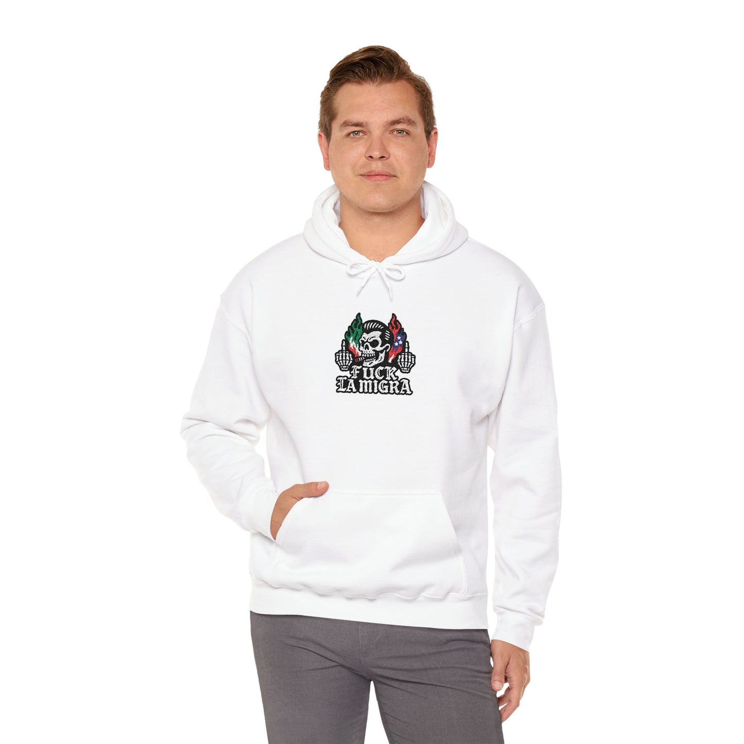 Fuck La Migra Embroidery Hoodie Anto Trump Hoodie Unisex Heavy Blend™ Hooded Sweatshirt