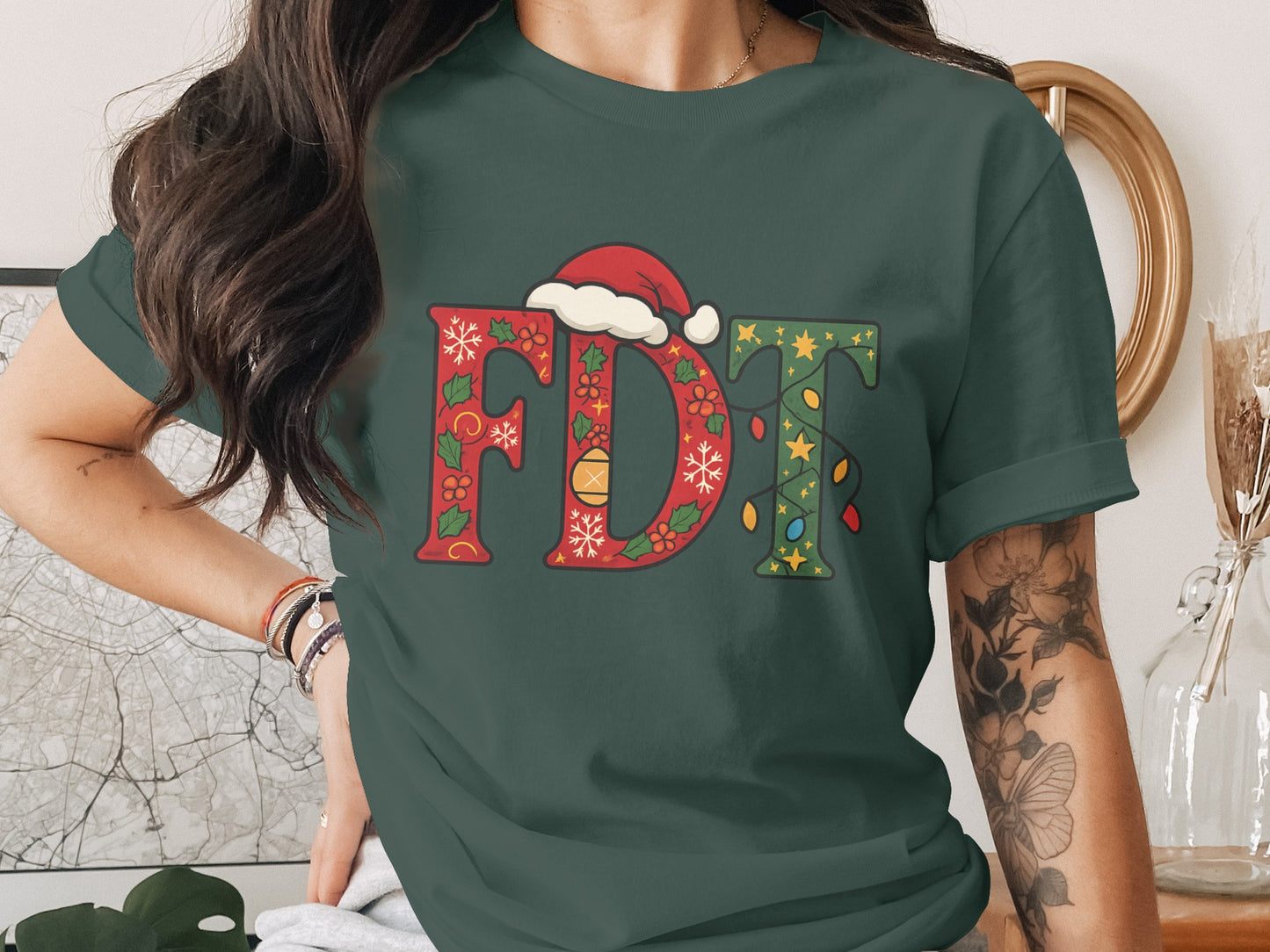 Festive FDT Santa Hat Christmas Graphic Shirt