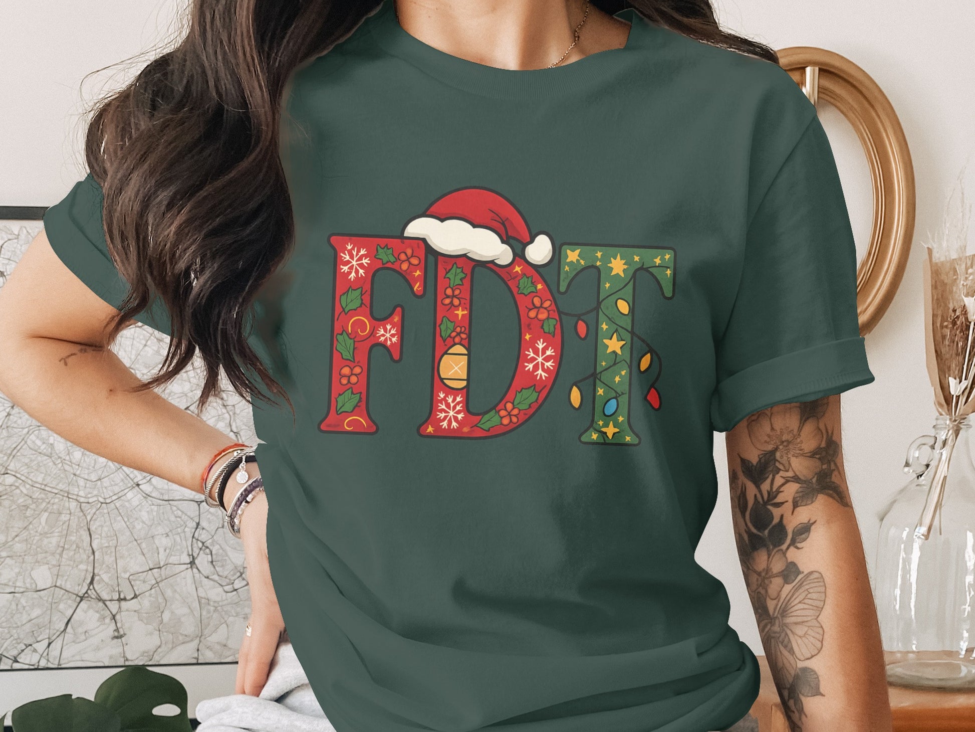 Festive FDT Santa Hat Christmas Graphic Shirt