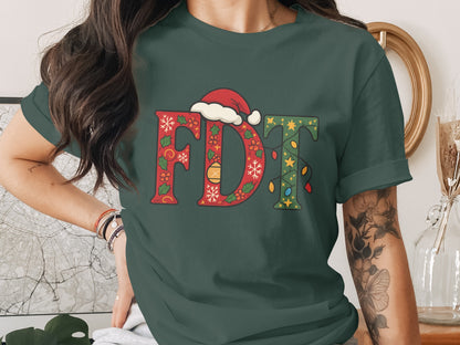 Festive FDT Santa Hat Christmas Graphic Shirt