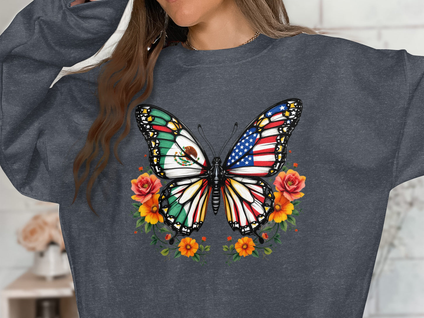 Butterfly with Floral Design on Grey Sweatshirt product