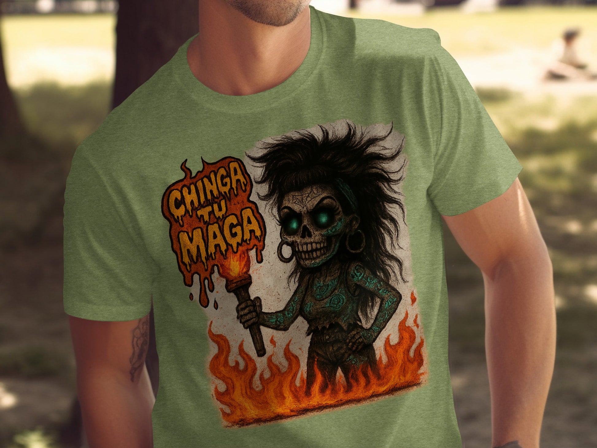 Chinga Tu MAGA Vintage Burned Skeletal Skull T-shirt