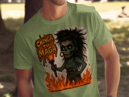 Chinga Tu MAGA Vintage Burned Skeletal Skull T-shirt