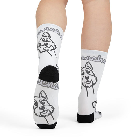 Schnauzer Dog Print White Black Mid Length Socks