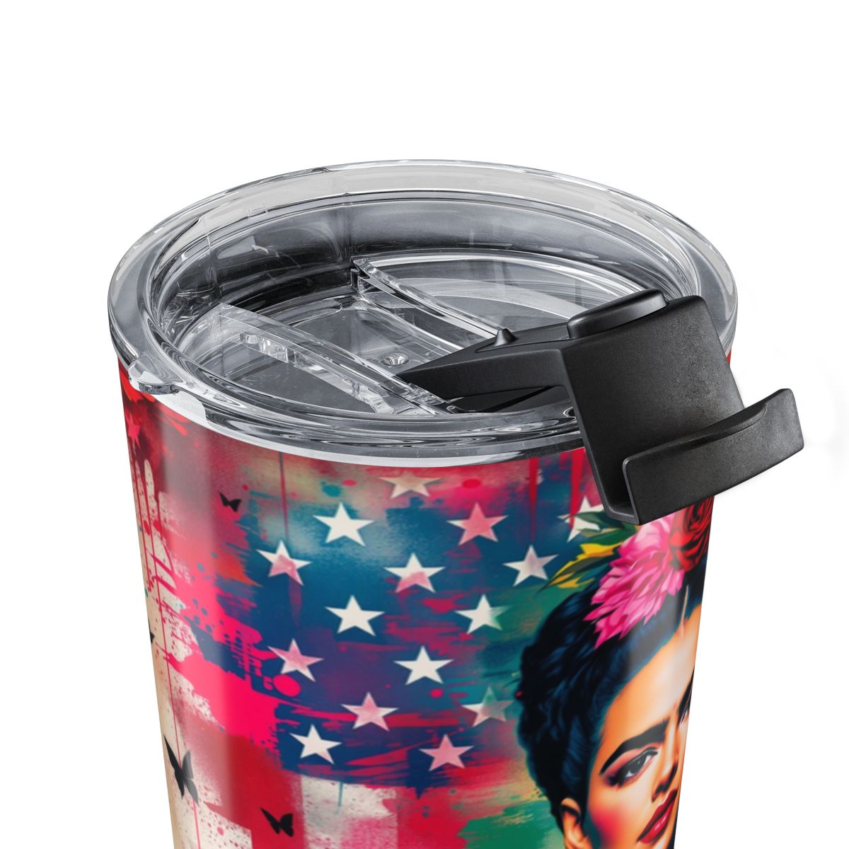 Colorful Artistic Stars and Faces Travel Mug