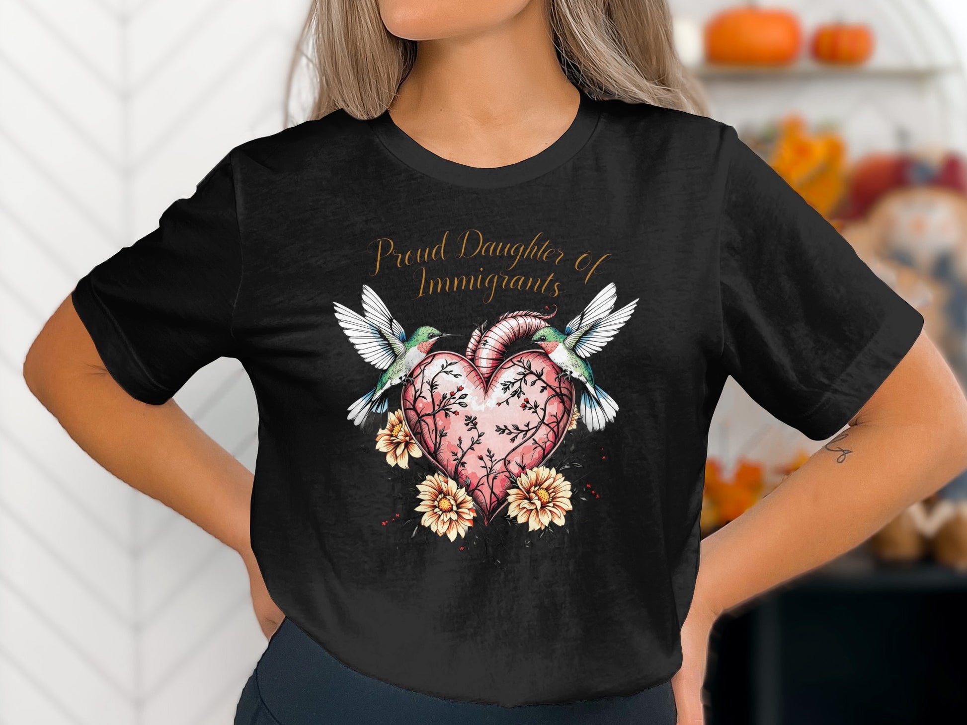 Proud Daughter of Immigrants Floral and Birds T-Shirt